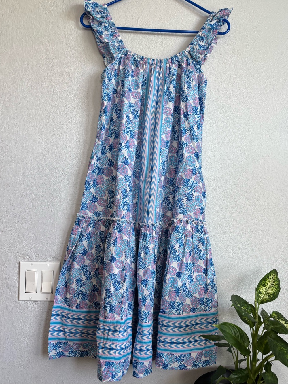 Simply Southern Womens Blue/Pink Pineapple
Print Sleeveless Cotton Sun Dress S